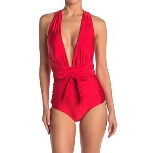 NWT! Nicole Miller Convertible One-Piece Swimsuit Size M High Risk Red